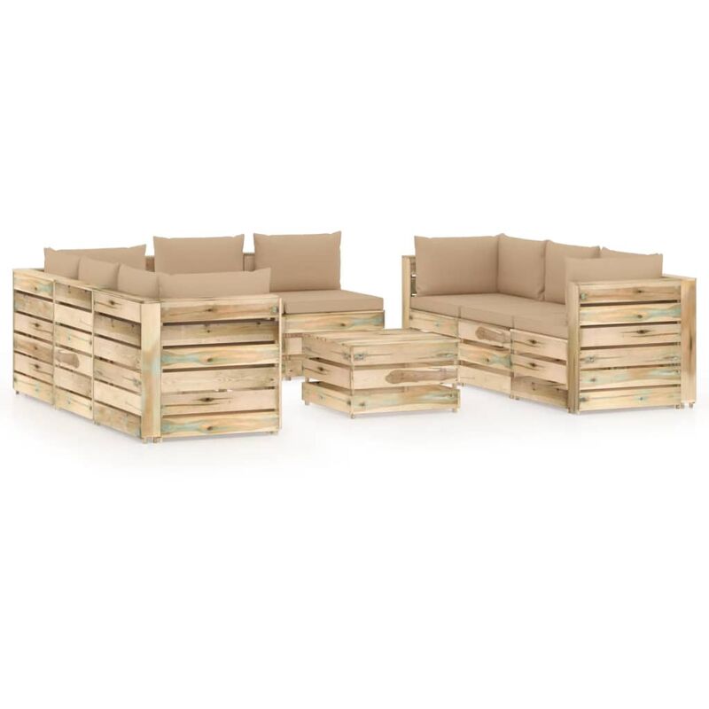 

Muebles de jardín 9 piezas con cojines madera impregnada verde - Youthup