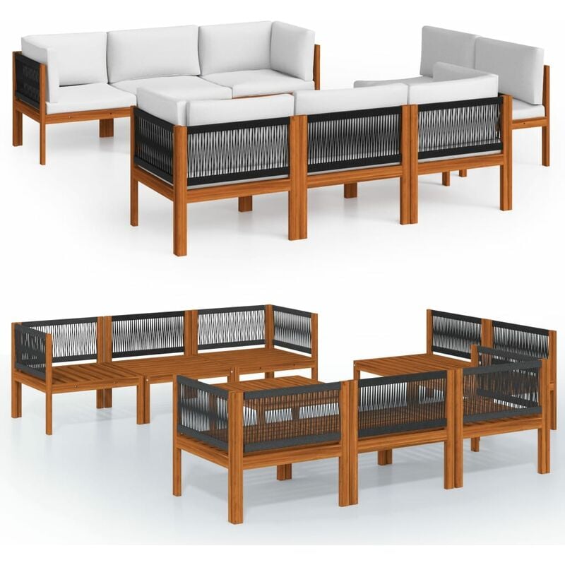 

Muebles de jardín 9 pzas cojines crema madera maciza de acacia - Marrón - Youthup