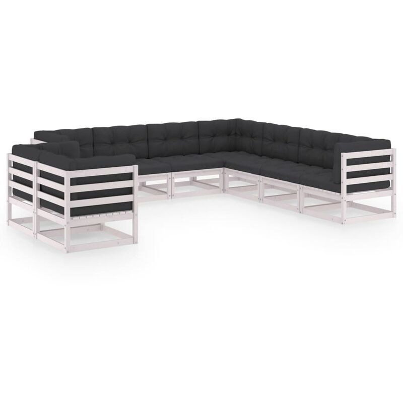 

Muebles de jardín 9 pzas y cojines blanco madera maciza pino - Blanco - Youthup