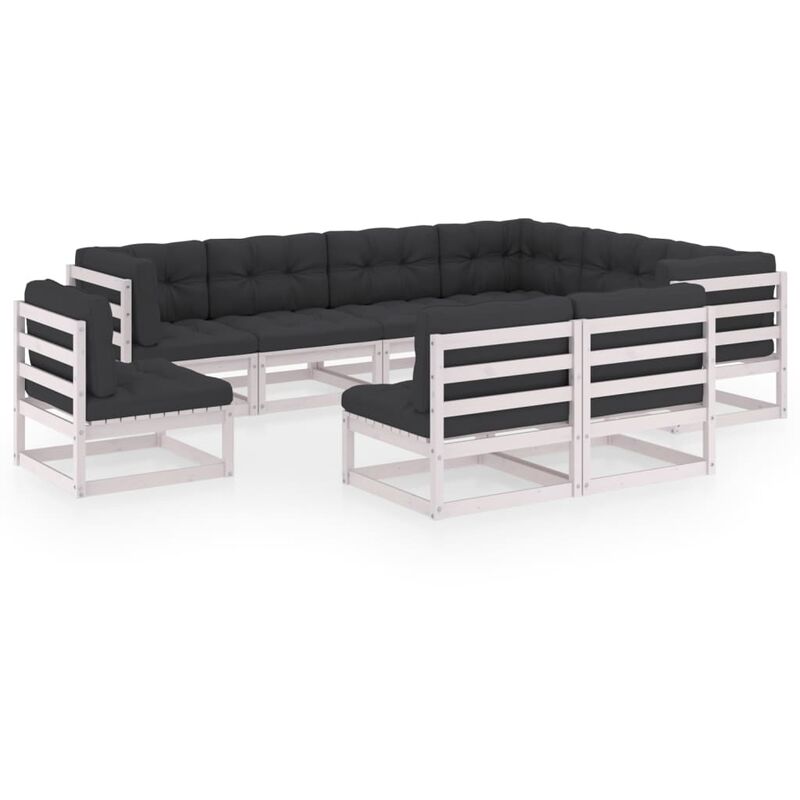 

Muebles de jardín 9 pzas y cojines blanco madera maciza pino - Blanco - Youthup