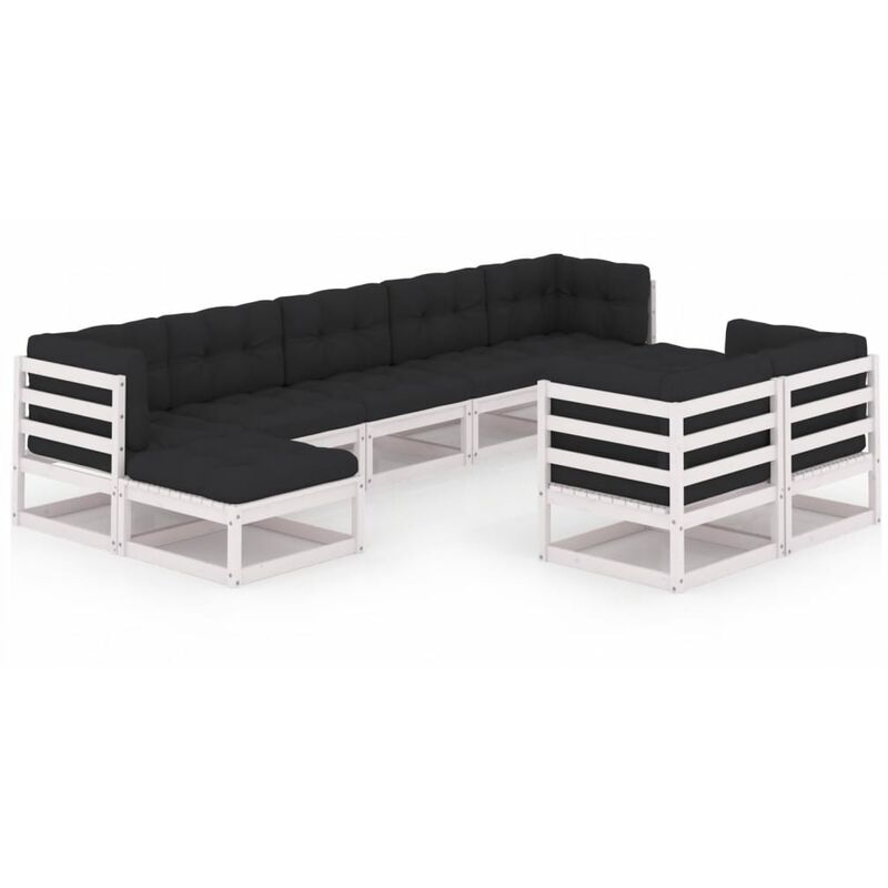 

Muebles de jardín 9 pzas y cojines blanco madera maciza pino - Blanco - Youthup