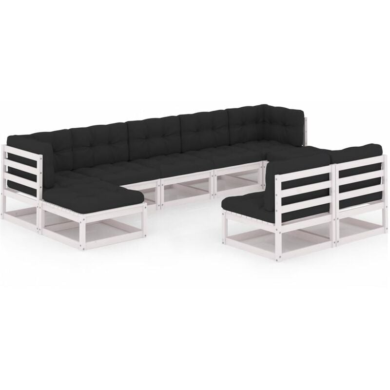 

Muebles de jardín 9 pzas y cojines blanco madera maciza pino - Blanco - Youthup