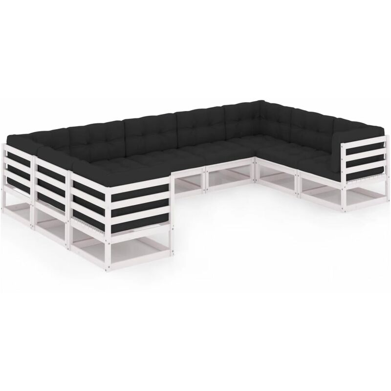 

Muebles de jardín 9 pzas y cojines blanco madera maciza pino - Blanco - Youthup