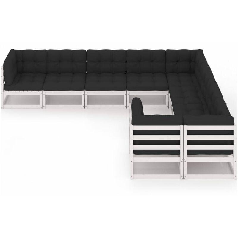 

Muebles de jardín 9 pzas y cojines blanco madera maciza pino - Blanco - Youthup