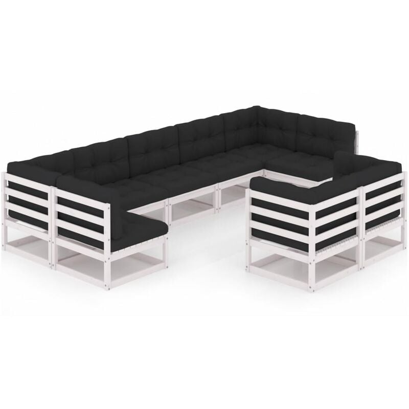 

Muebles de jardín 9 pzas y cojines blanco madera maciza pino - Blanco - Youthup