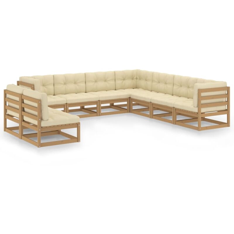 

Muebles de jardín 9 pzas y cojines marrón miel madera pino - Marrón - Youthup