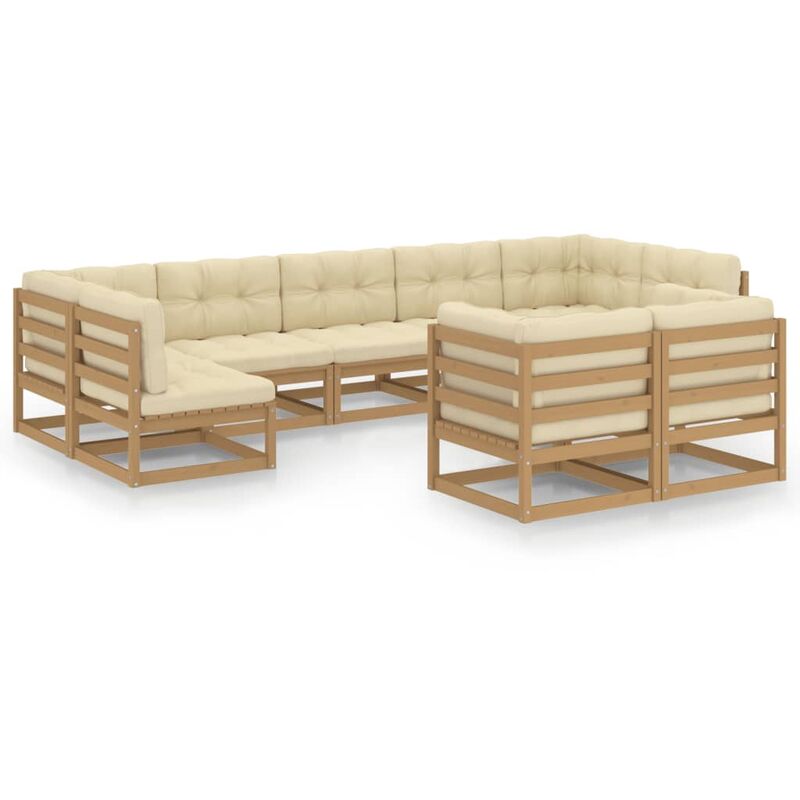 

Muebles de jardín 9 pzas y cojines marrón miel madera pino - Marrón - Youthup