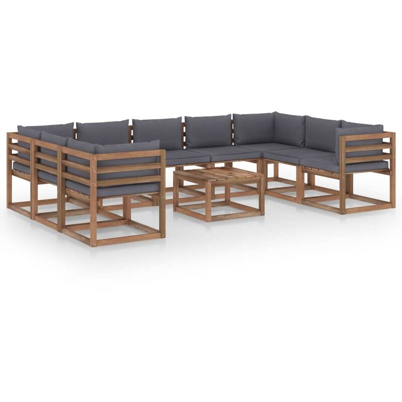 

Muebles de jardín de 10 piezas con cojines antracita - Marrón - Youthup