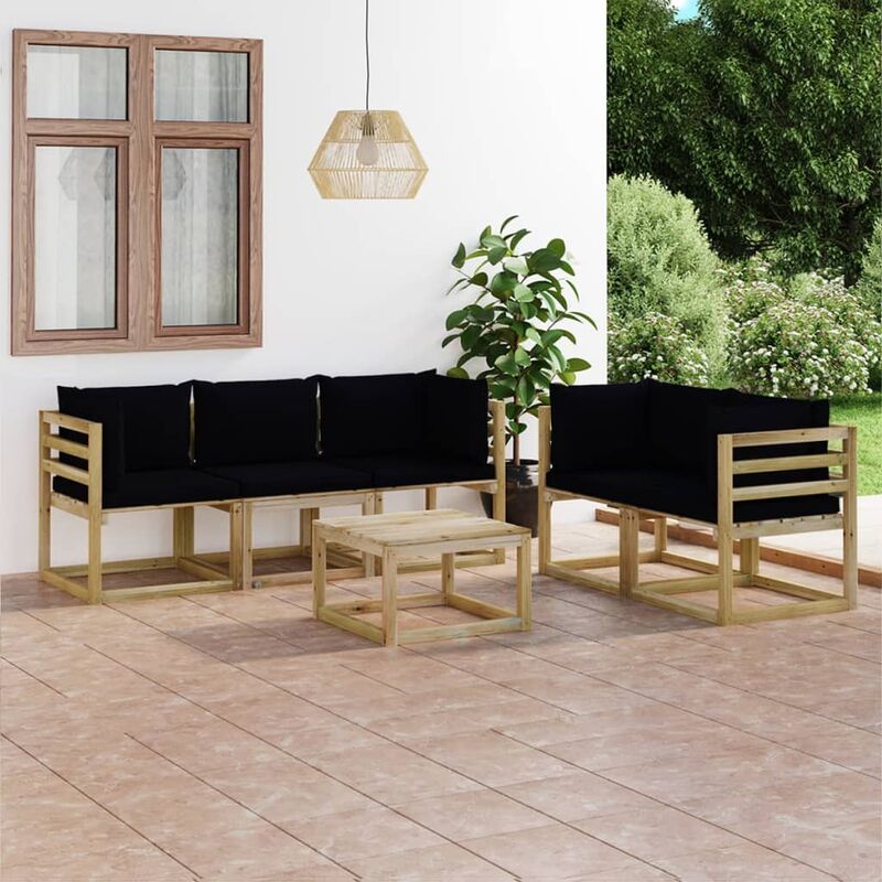 

YOUTHUP Muebles de jardín de 6 piezas con cojines negros - Marrón