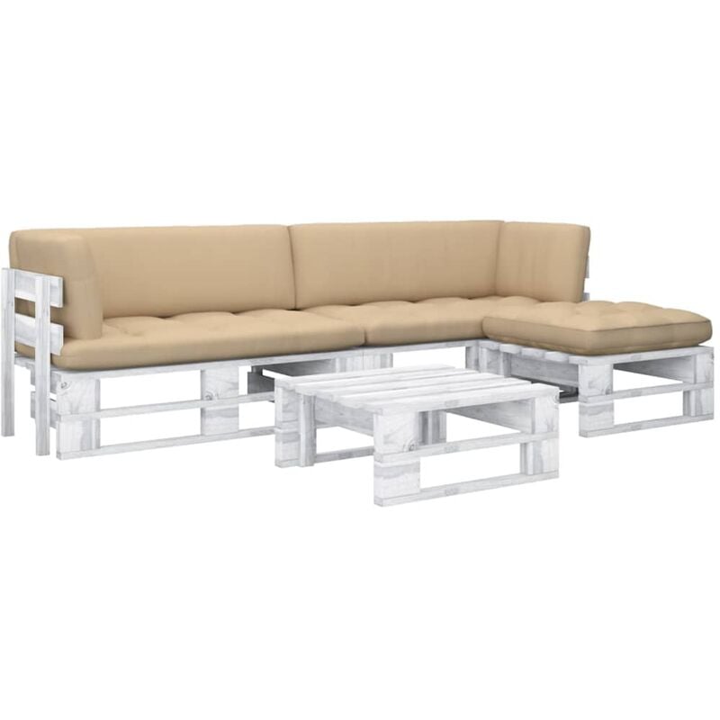 

Muebles de palets 4 pzas cojines madera pino impregnada blanco - Blanco - Youthup