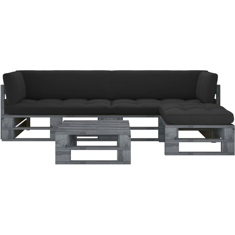 

Muebles de palets 4 pzas y cojines madera pino impregnada gris - Gris - Youthup