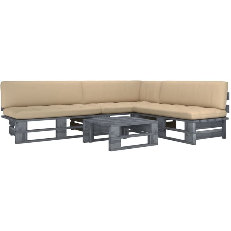 

Muebles de palets 4 pzas y cojines madera pino impregnada gris - Gris - Youthup