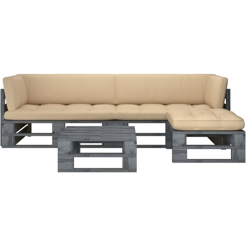 

Muebles de palets 4 pzas y cojines madera pino impregnada gris - Gris - Youthup