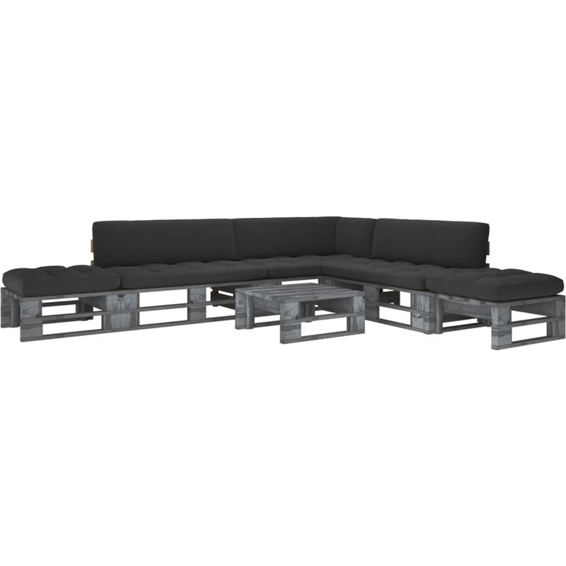 

Muebles de palets 6 pzas y cojines madera pino impregnada gris - Gris - Youthup
