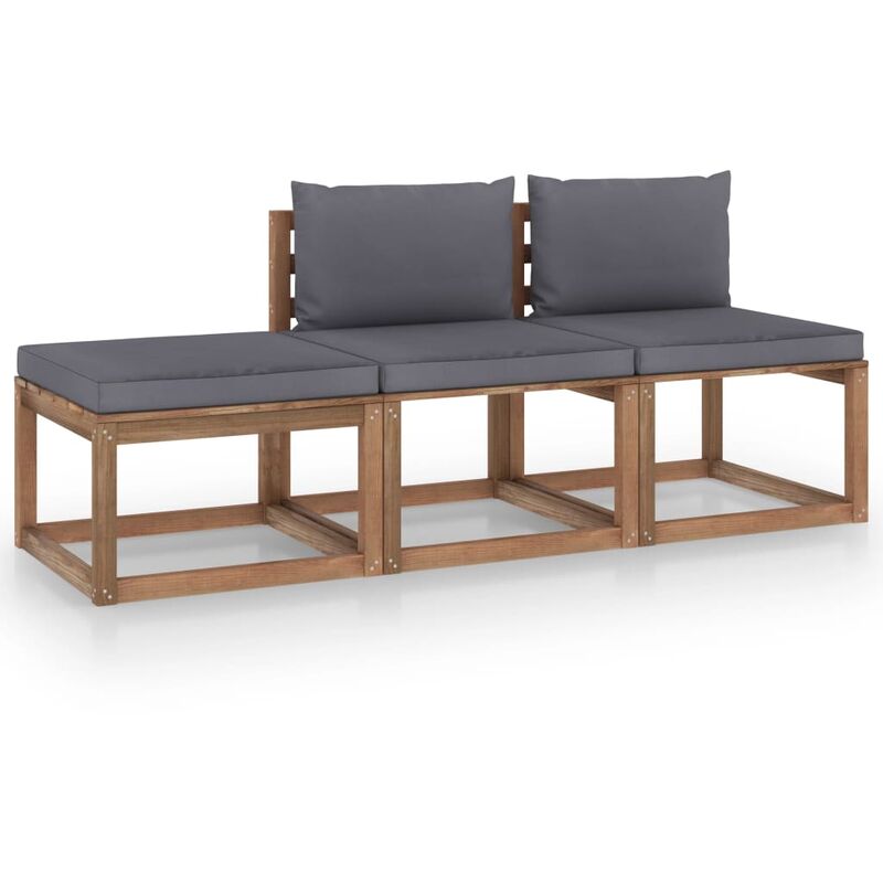 

Muebles de palets jardín 3 pzas cojines madera pino impregnado - Marrón - Youthup