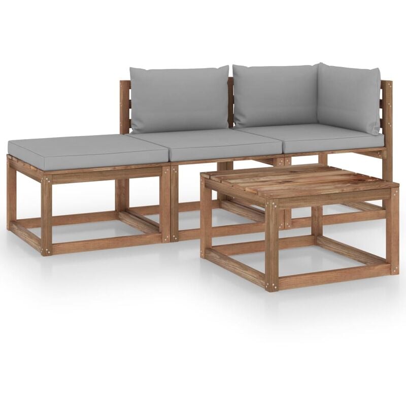 

Muebles de palets jardín 4 pzas cojines madera pino impregnado - Marrón - Youthup