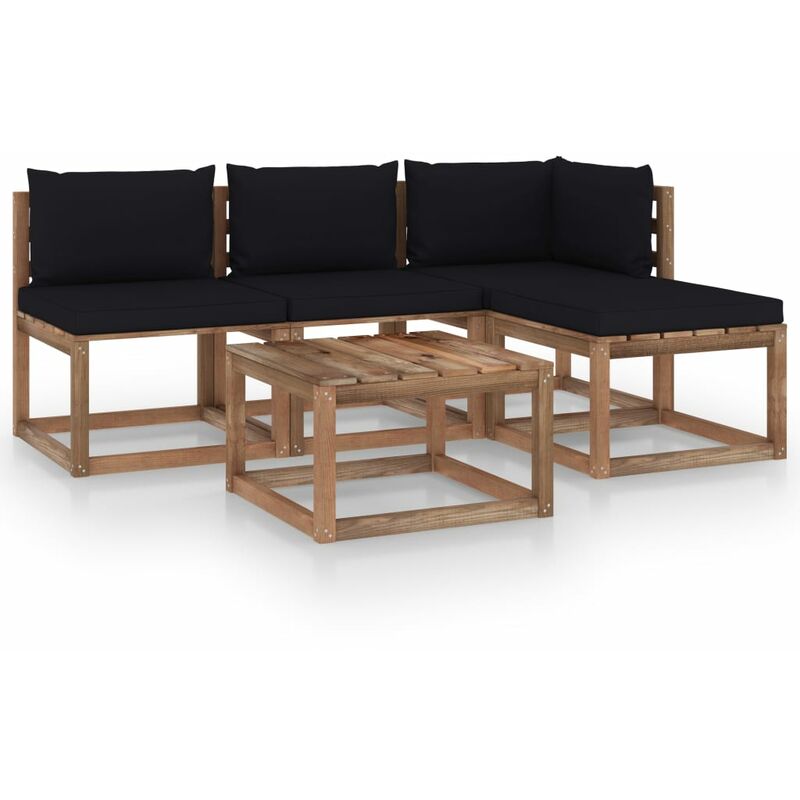 

Muebles de palets jardín 5 pzas cojines madera pino impregnado - Marrón - Youthup
