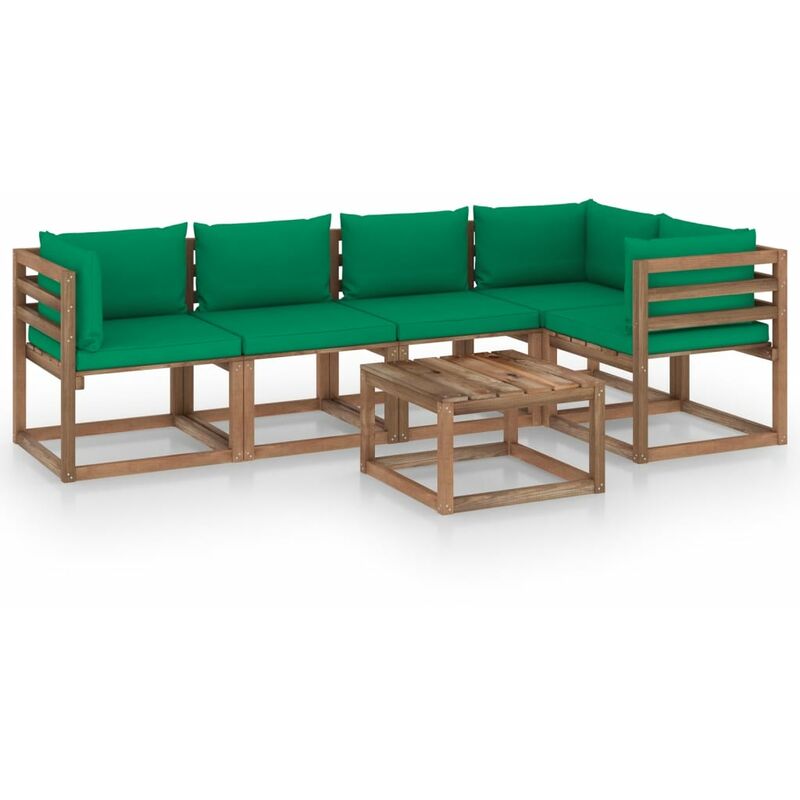 

Muebles de palets jardín 6 pzas cojines madera pino impregnada - Marrón - Youthup