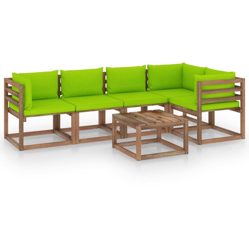 

Muebles de palets jardín 6 pzas cojines madera pino impregnada - Marrón - Youthup