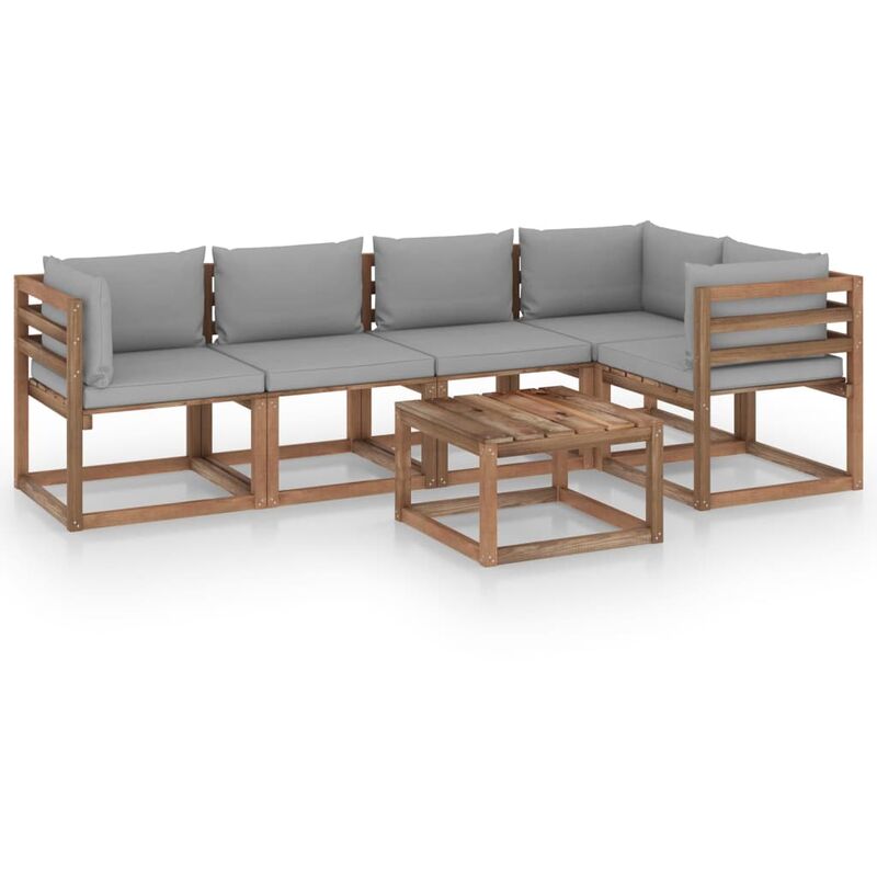 

Muebles de palets jardín 6 pzas cojines madera pino impregnada - Marrón - Youthup