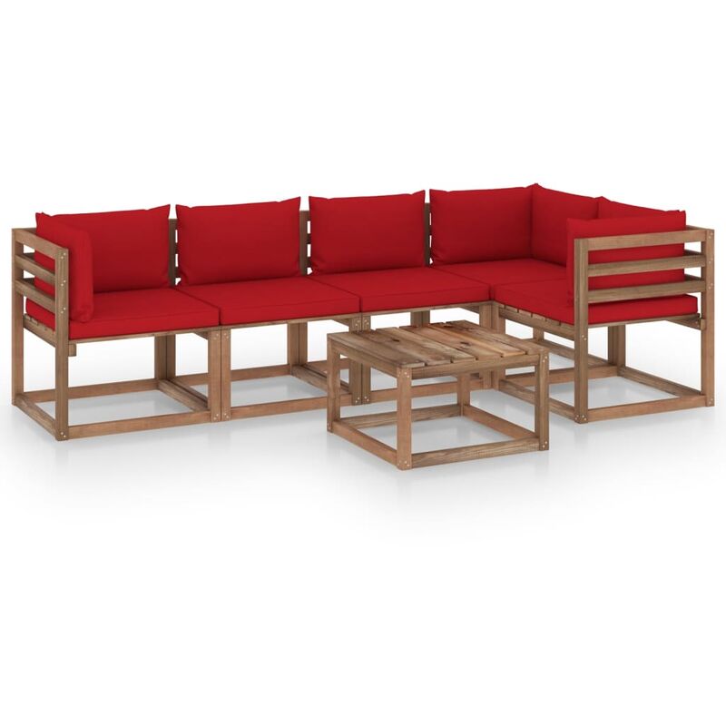 

Muebles de palets jardín 6 pzas cojines madera pino impregnada - Marrón - Youthup