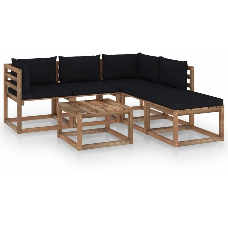 

Muebles de palets jardín 6 pzas cojines madera pino impregnado - Marrón - Youthup