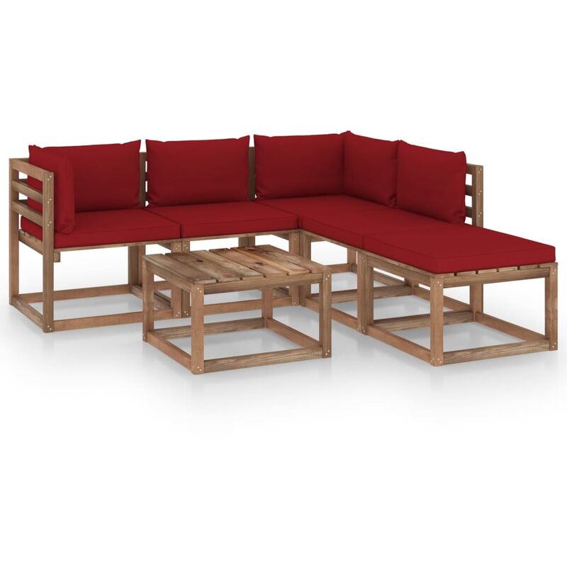 

Muebles de palets jardín 6 pzas cojines madera pino impregnado - Marrón - Youthup