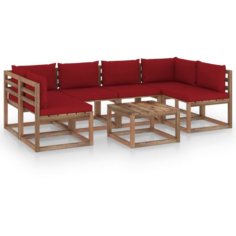 

Muebles de palets jardín 7 pzas cojines madera pino impregnada - Marrón - Youthup