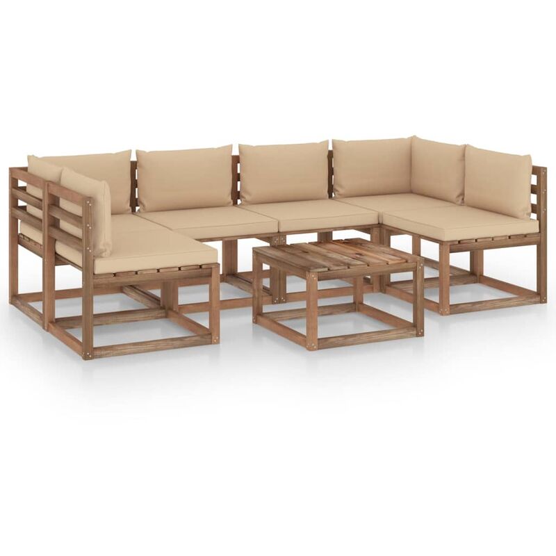 

Muebles de palets jardín 7 pzas cojines madera pino impregnada - Marrón - Youthup
