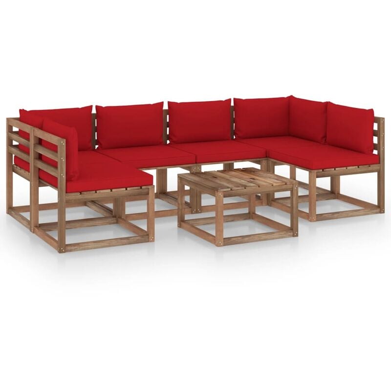 

YOUTHUP Muebles de palets jardín 7 pzas cojines madera pino impregnada - Marrón