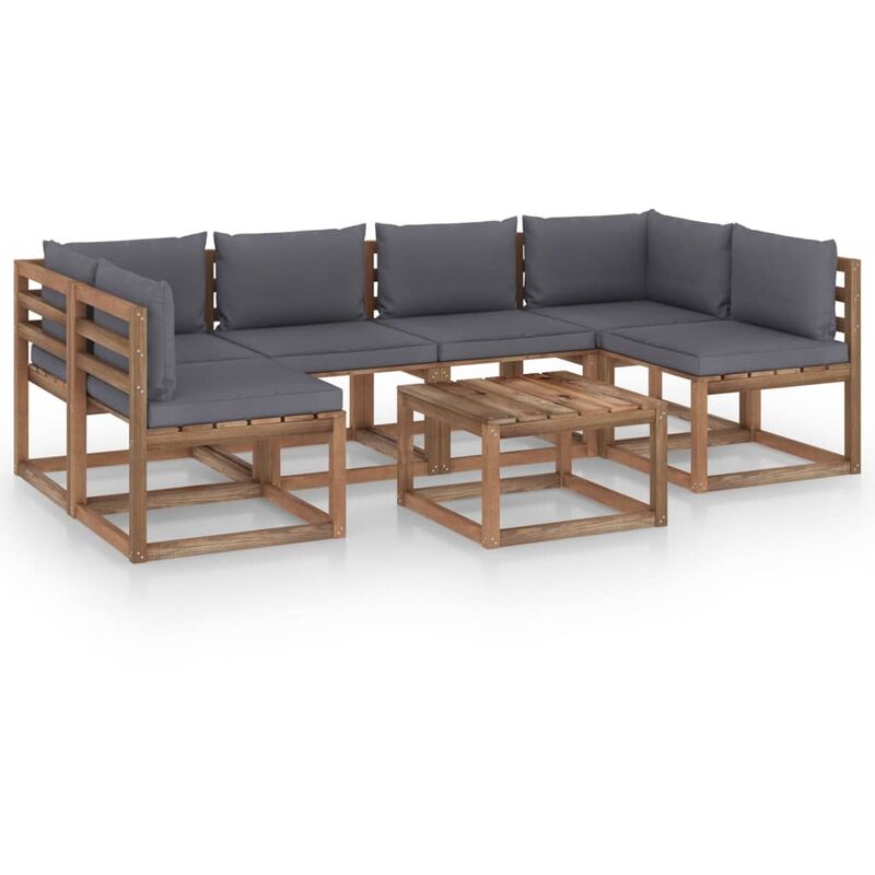 

Muebles de palets jardín 7 pzas cojines madera pino impregnada - Marrón - Youthup