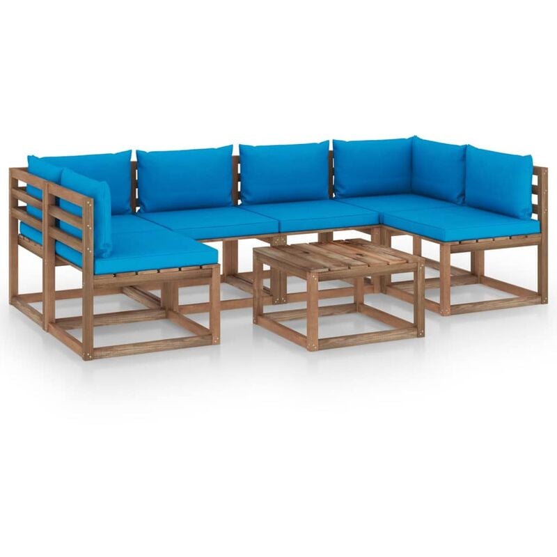 

Muebles de palets jardín 7 pzas cojines madera pino impregnada - Marrón - Youthup