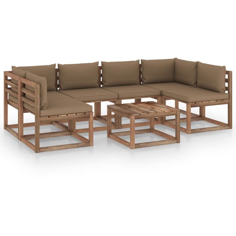 

Muebles de palets jardín 7 pzas cojines madera pino impregnada - Marrón - Youthup