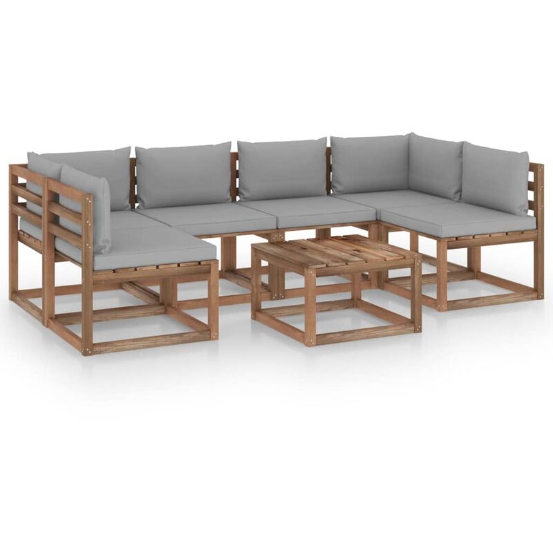 

Muebles de palets jardín 7 pzas cojines madera pino impregnada - Marrón - Youthup