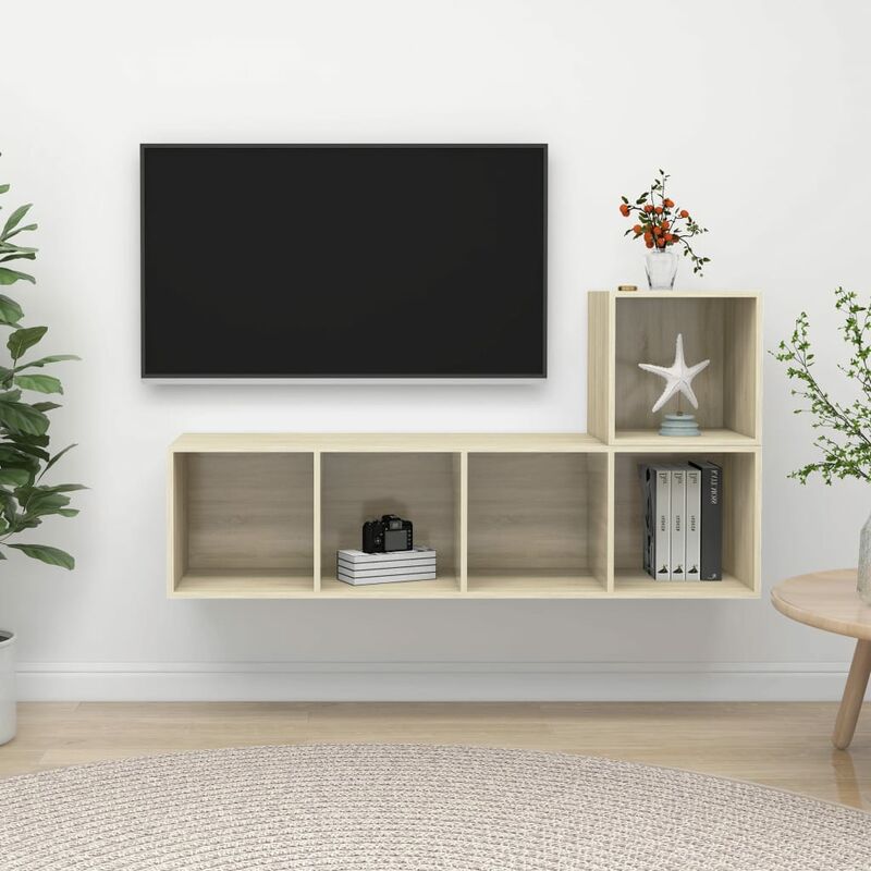 

Muebles de pared de TV 2 piezas aglomerado color roble Sonoma - Marrón - Youthup