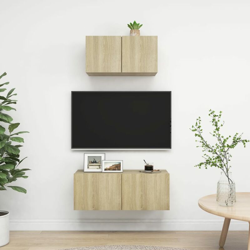 

YOUTHUP Muebles de pared de TV 2 pzas aglomerado color roble Sonoma - Marrón