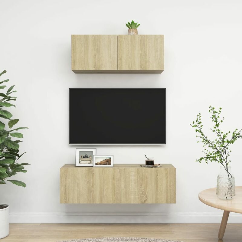 

Muebles de pared de TV 2 pzas aglomerado color roble Sonoma - Marrón - Youthup