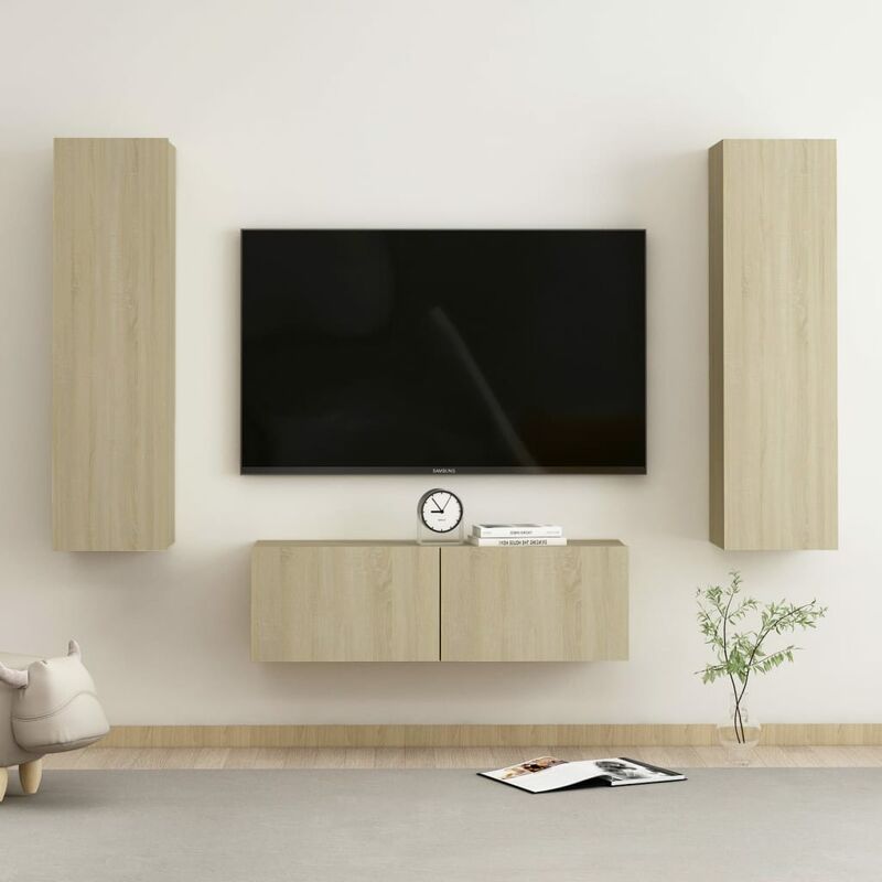 

Muebles de pared de TV 3 pzas aglomerado color roble Sonoma - Marrón - Youthup