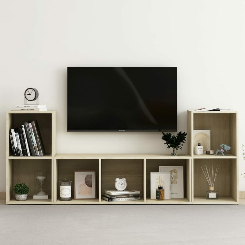 

Muebles de pared de TV 3 pzas aglomerado color roble Sonoma - Marrón - Youthup