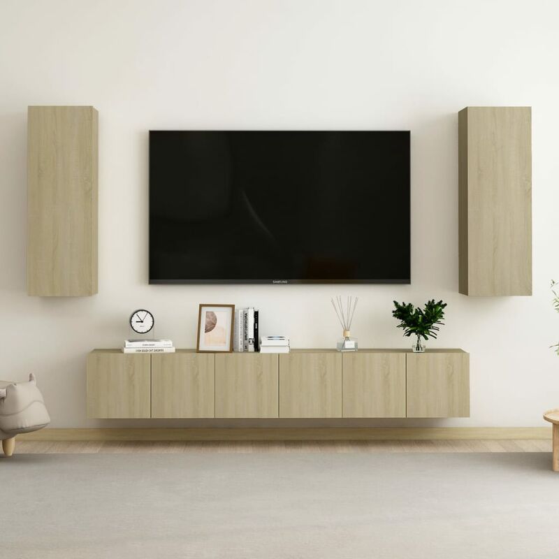 

Muebles de pared de TV 5 pzas aglomerado color roble Sonoma - Marrón - Youthup