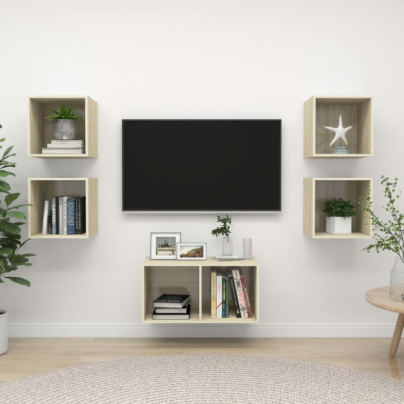 

Muebles de pared de TV 5 pzas aglomerado color roble Sonoma - Marrón - Youthup