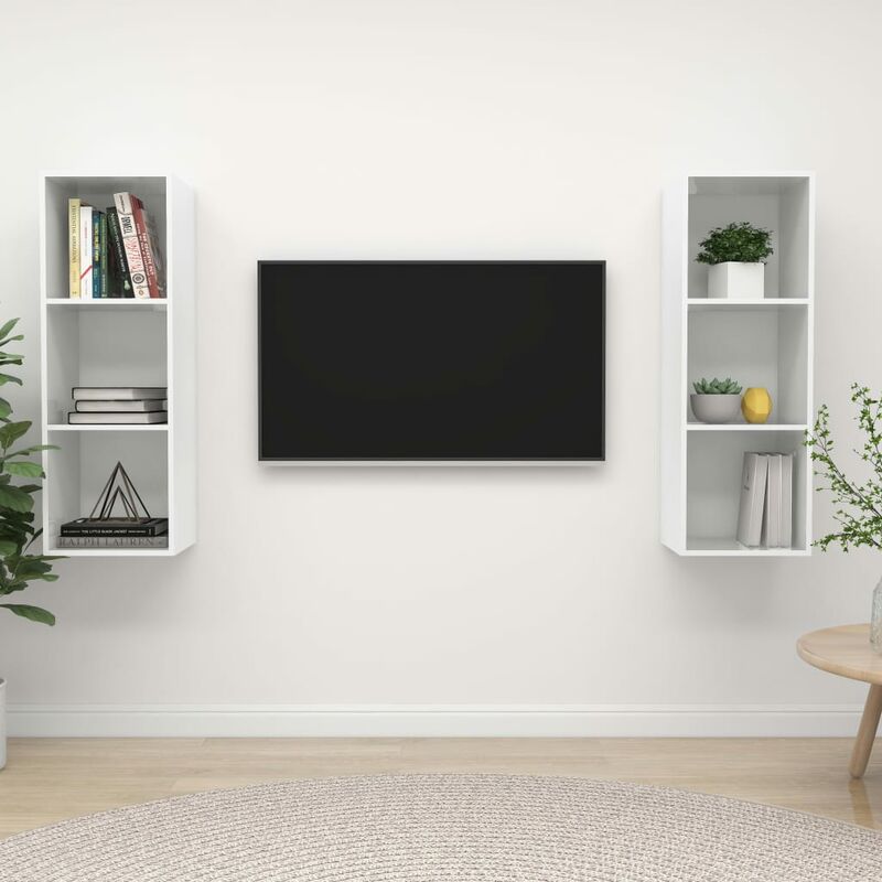 

Muebles de pared para TV 2 uds aglomerado blanco con brillo - Blanco - Youthup