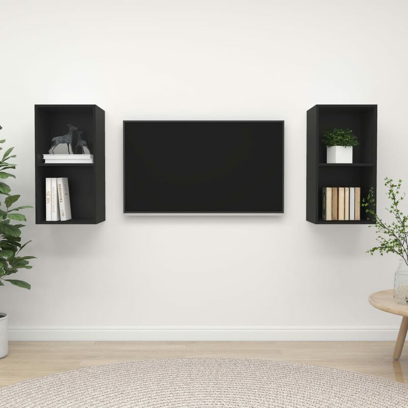 

Muebles de pared para TV 2 uds aglomerado negro - Negro - Youthup