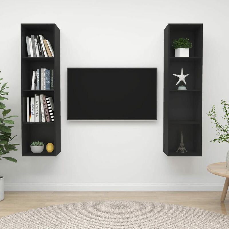 

Muebles de pared para TV 2 uds aglomerado negro - Negro - Youthup