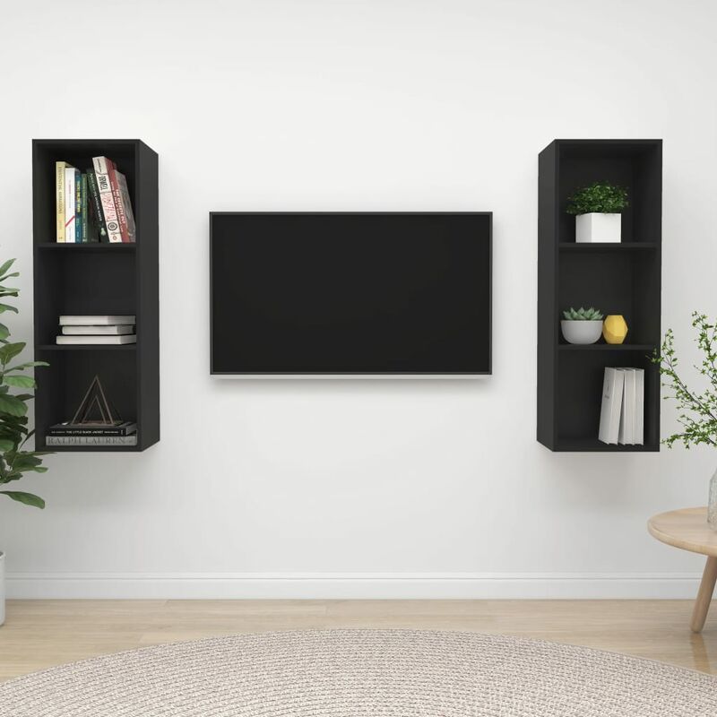 

Muebles de pared para TV 2 uds aglomerado negro - Negro - Youthup