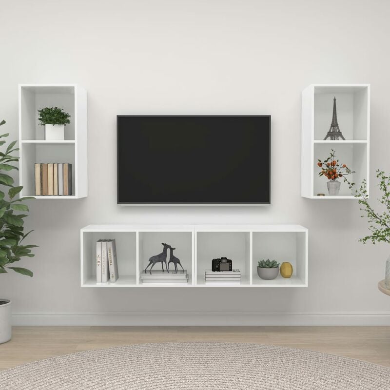

YOUTHUP Muebles de pared para TV 4 uds aglomerado blanco con brillo - Blanco