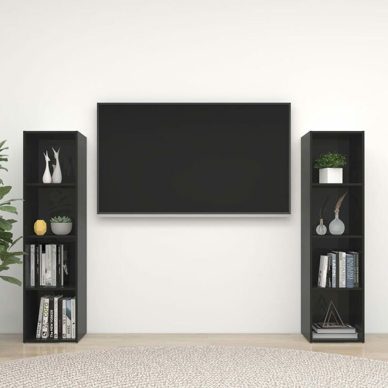 

Muebles de TV 2 uds aglomerado negro brillante 142,5x35x36,5 cm - Negro - Youthup