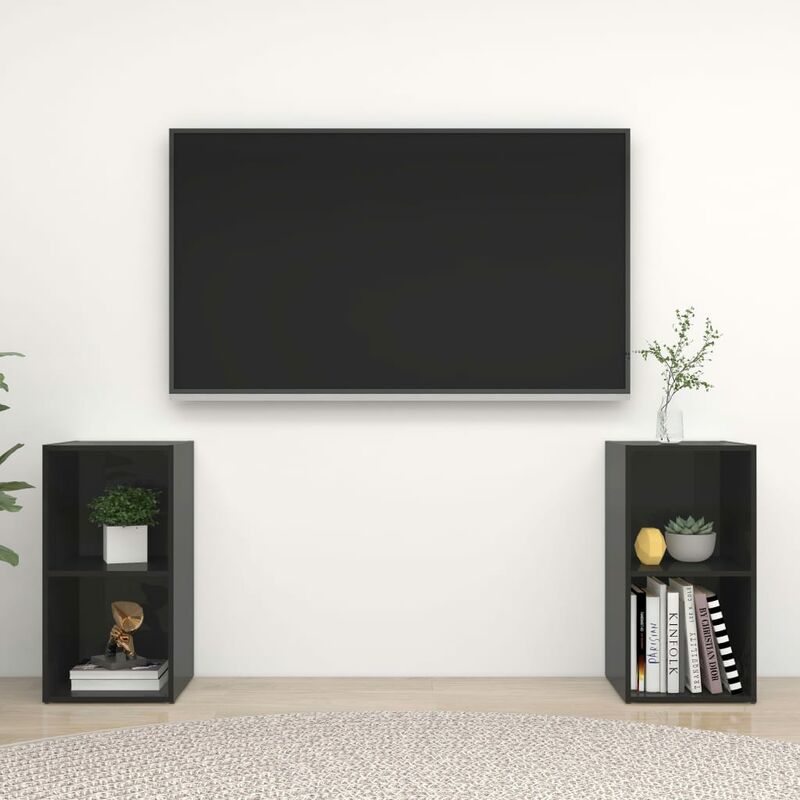 

Muebles de TV 2 uds aglomerado negro brillante 72x35x36,5 cm - Negro - Youthup