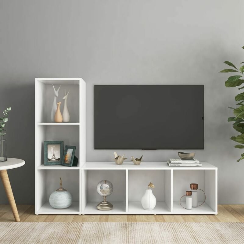 

YOUTHUP Muebles para TV 2 uds aglomerado blanco 107x35x37 cm - Blanco
