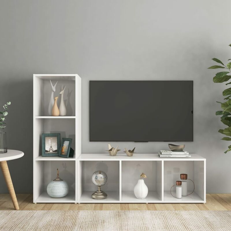 

Muebles para TV 2 uds aglomerado blanco brillante 107x35x37 cm - Blanco - Youthup